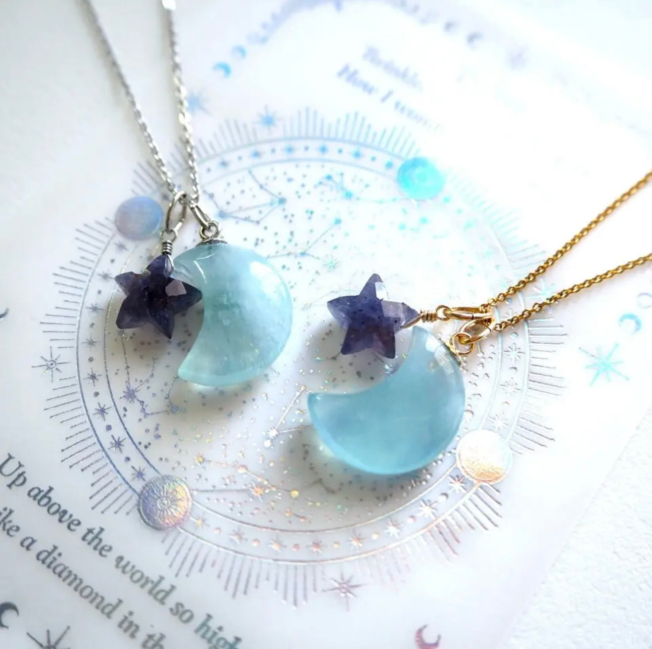 <Handmade in Japan> 海藍寶月亮 X 堇青石星星3Way頸鏈