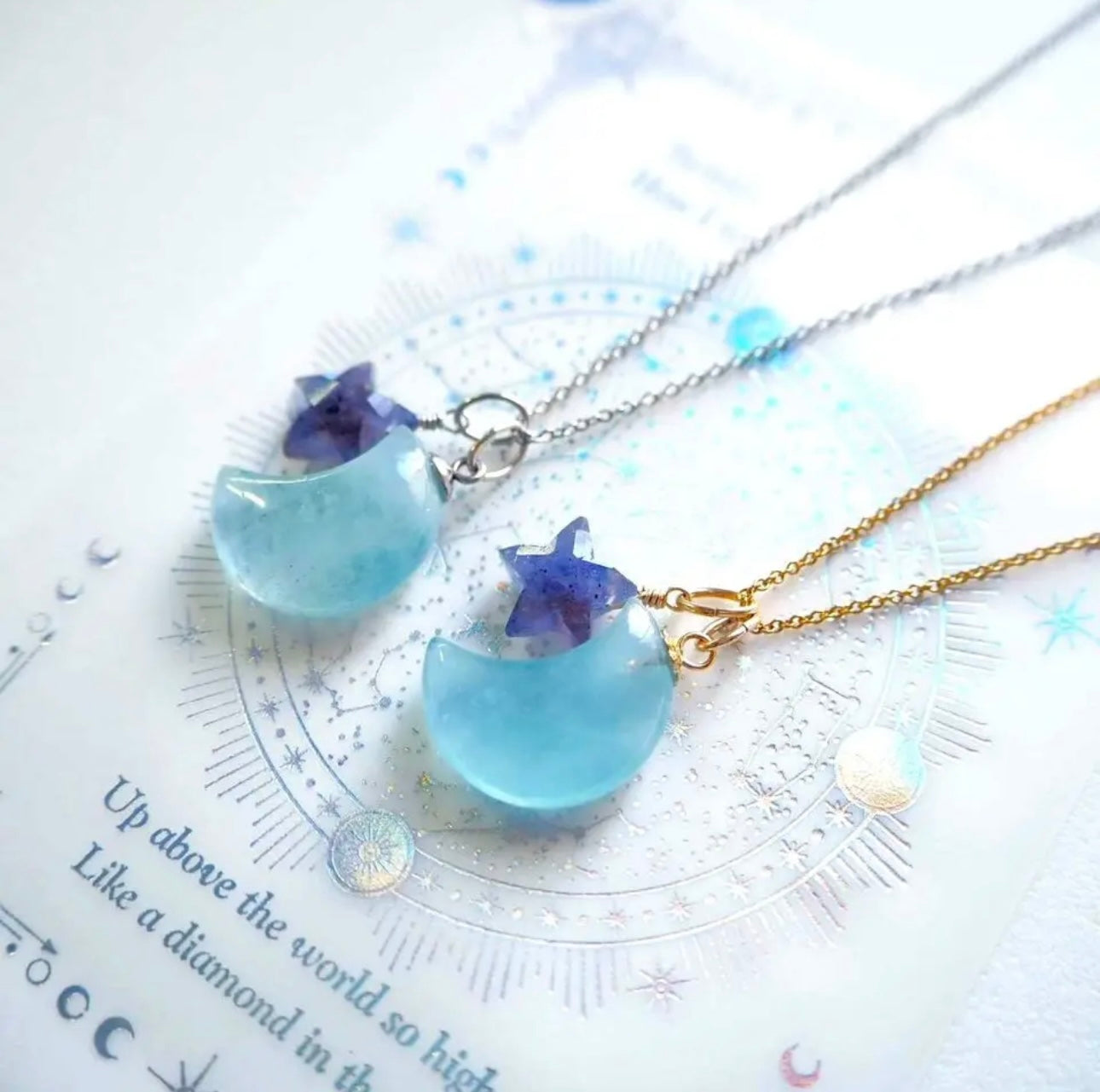 <Handmade in Japan> 海藍寶月亮 X 堇青石星星3Way頸鏈