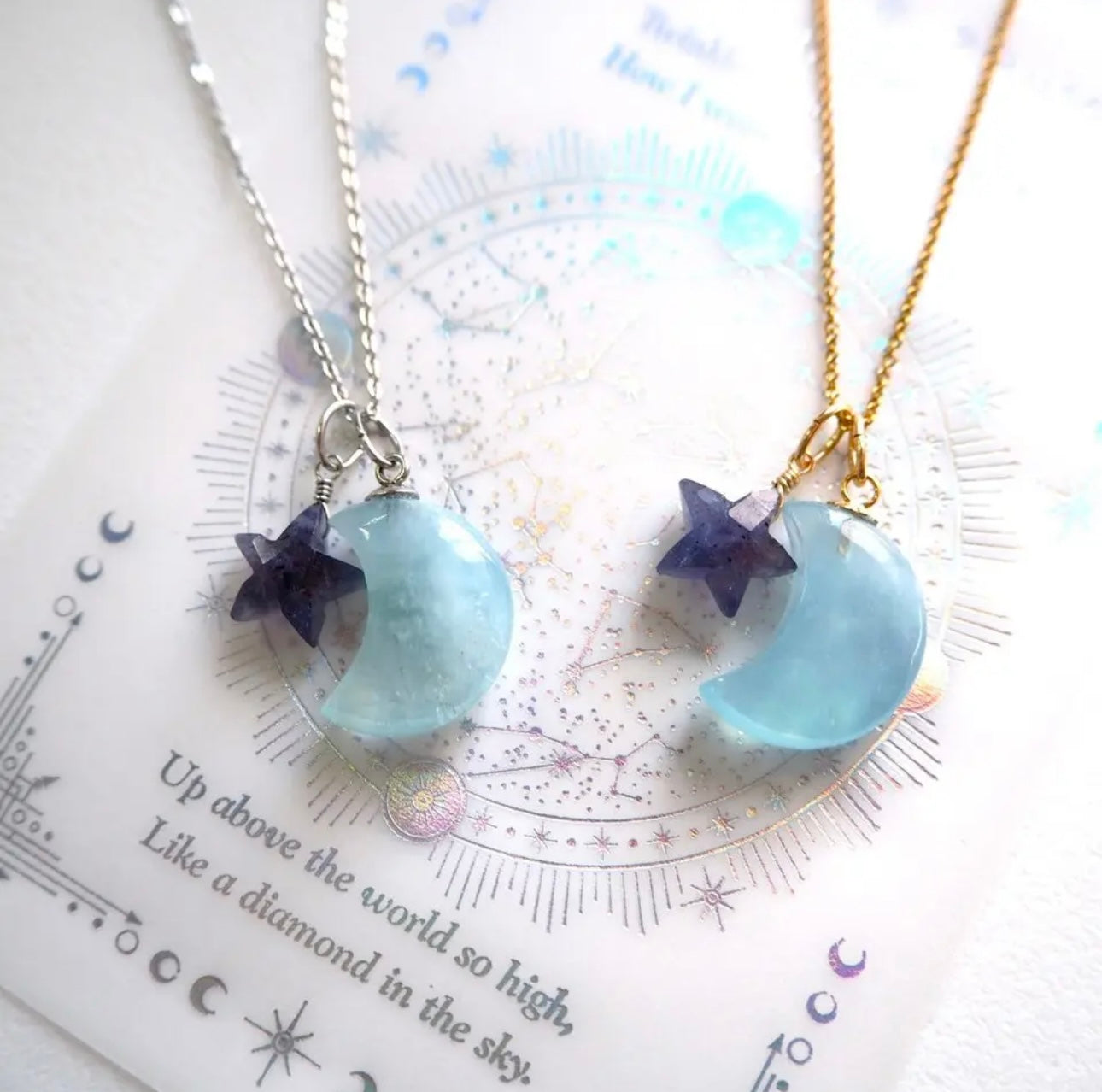 <Handmade in Japan> 海藍寶月亮 X 堇青石星星3Way頸鏈