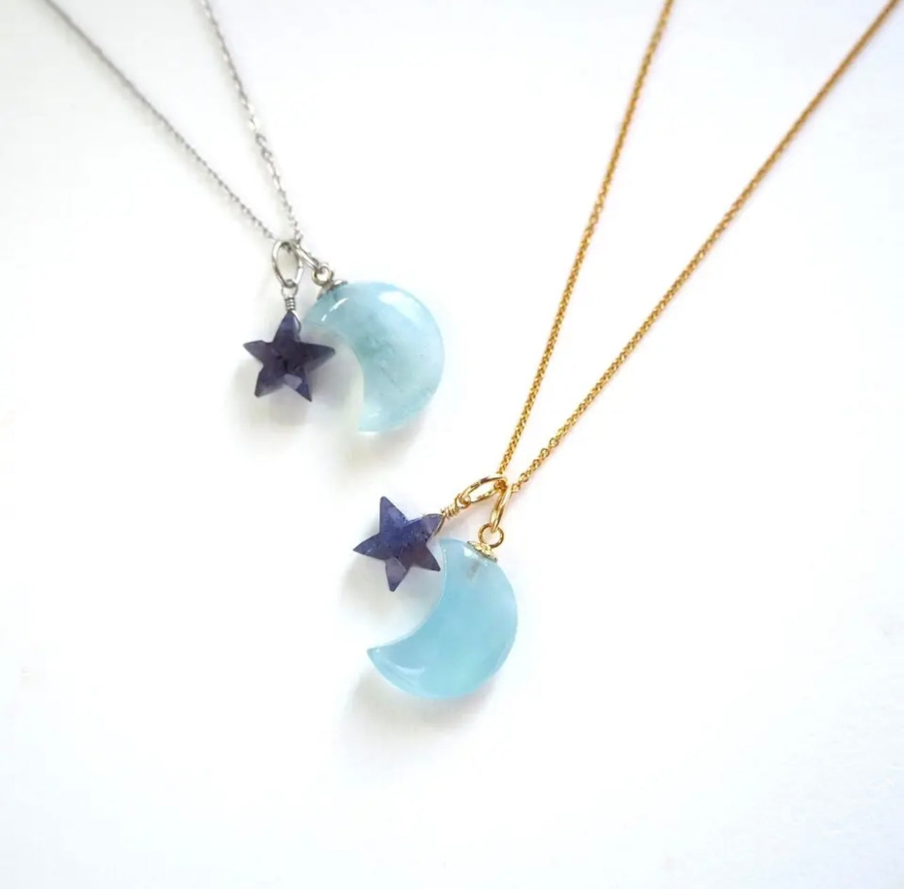 <Handmade in Japan> 海藍寶月亮 X 堇青石星星3Way頸鏈