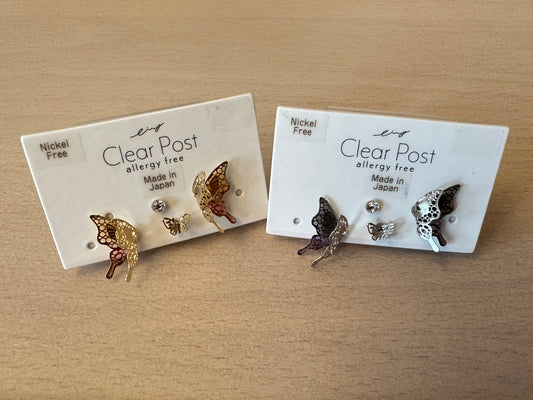 日本製 Osewaya飛翔中的蝴蝶耳環4件套裝(防敏矽膠耳針)