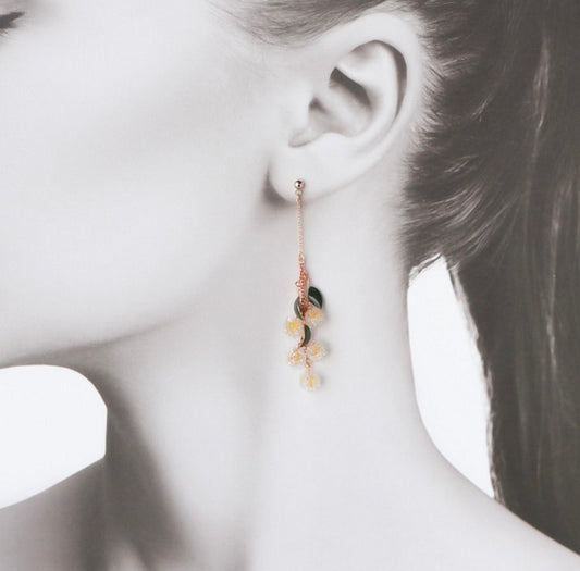 <Handmade in Japan> 玻璃黃花含羞草耳環(ミモザ)