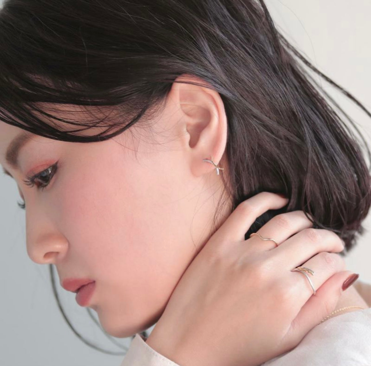 日本製 手工製作Finobelle SV925 x K14GF 雙色弧形耳環