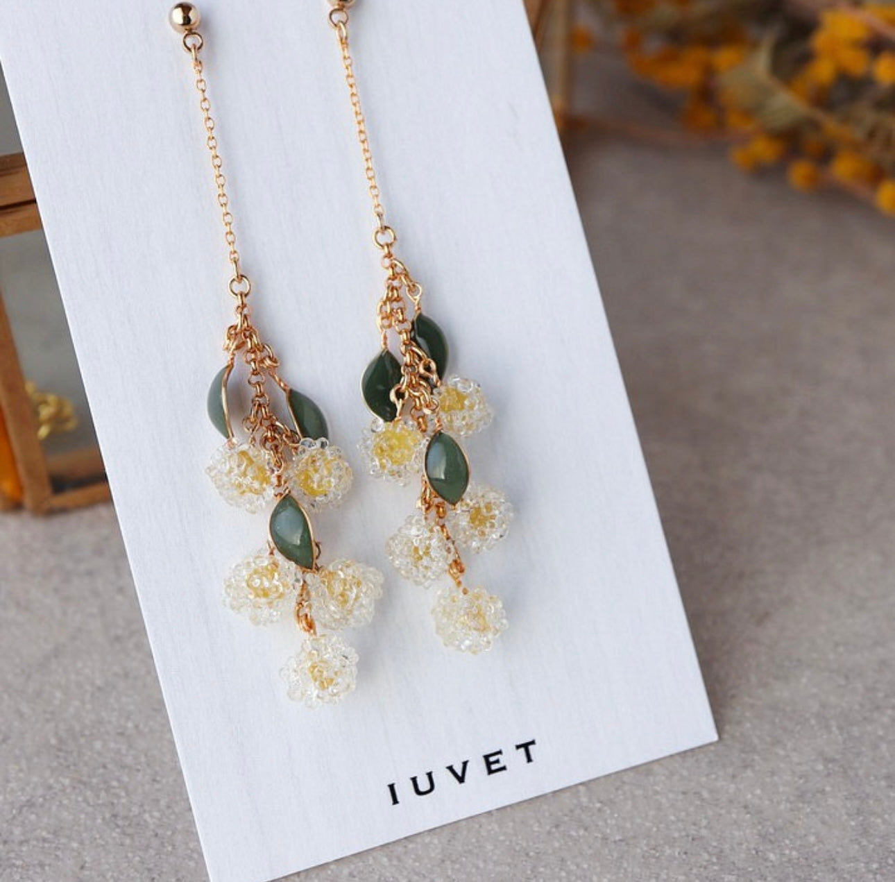 <Handmade in Japan> 玻璃黃花含羞草耳環(ミモザ)