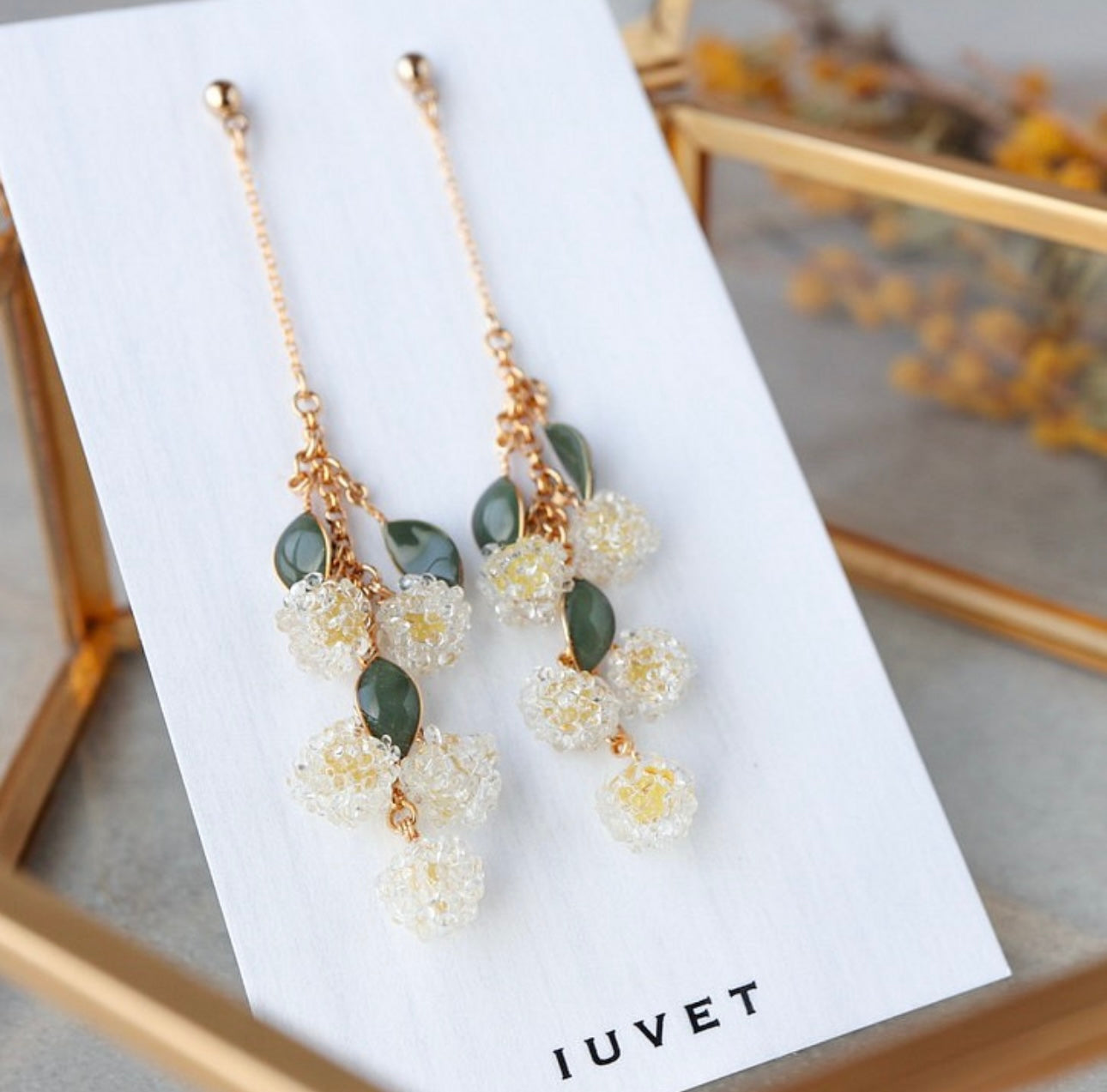 <Handmade in Japan> 玻璃黃花含羞草耳環(ミモザ)