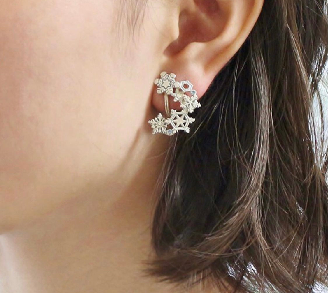 <Handmade in Japan> Palnart poc小小藍彩鑽 雪の結晶耳環 (耳夾款)