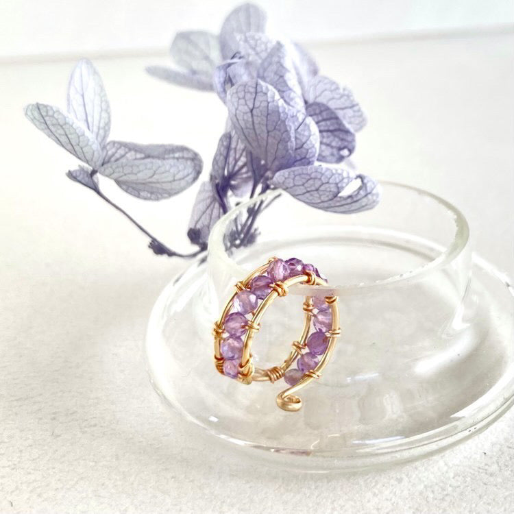 <Handmade in Japan> 天然石配14k鍍金耳骨夾