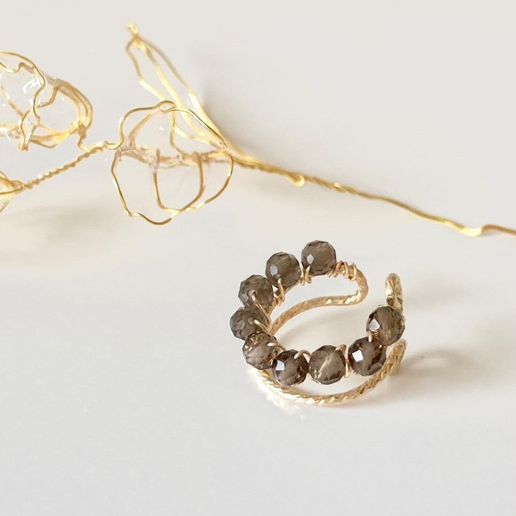 <Handmade in Japan> 14K 鍍金配煙熏石英耳骨夾