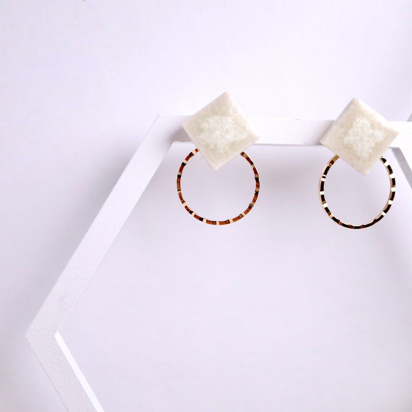 <Handmade in Japan> 美濃焼陶瓷2way小方耳環