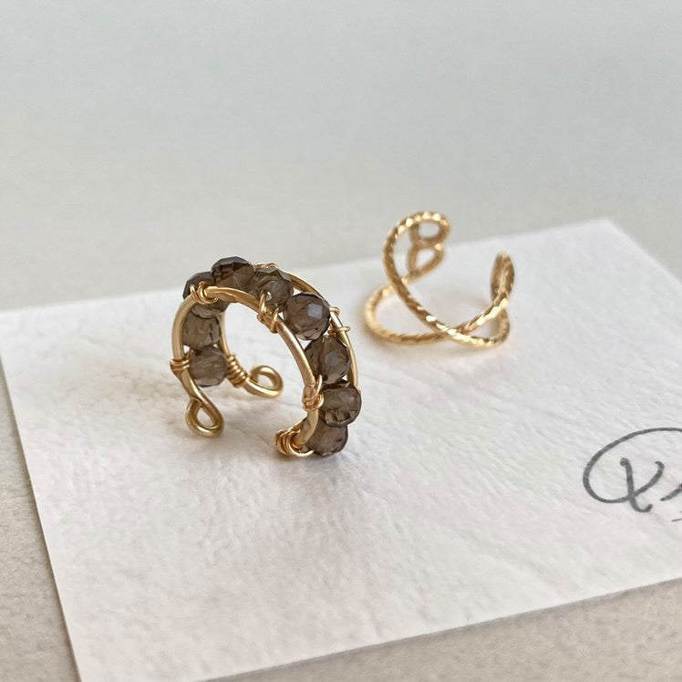 <Handmade in Japan> 天然石配14k鍍金耳骨夾