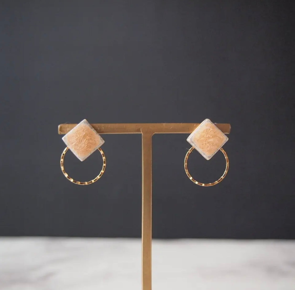 <Handmade in Japan> 美濃焼陶瓷2way小方耳環