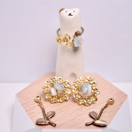 日本製 Ayatorie 天然石紫陽花系列 (2way耳環/戒指)