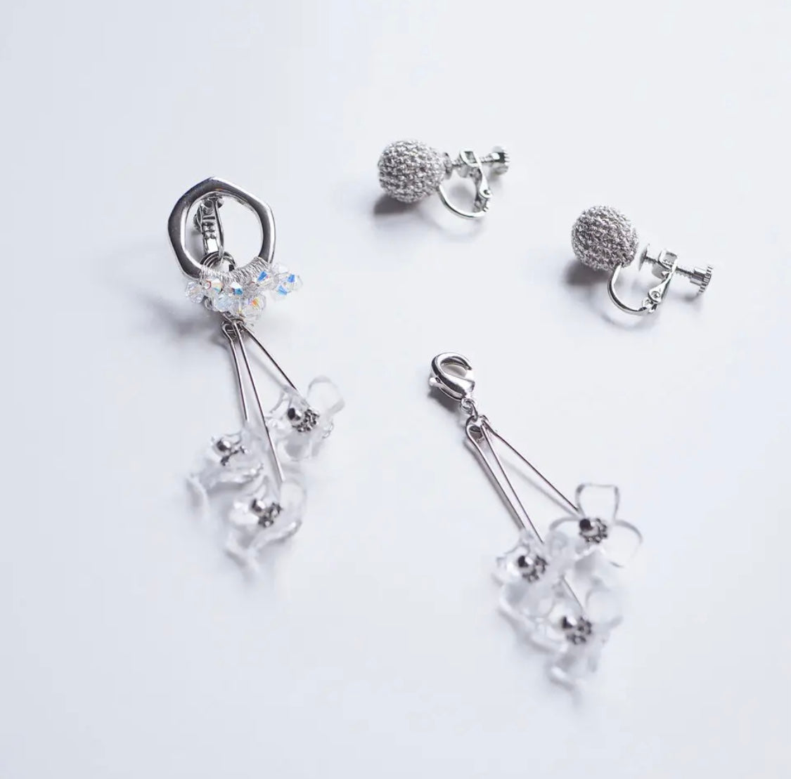 <Handmade in Japan> 2way編織波波x德國製花花耳環(2色)
