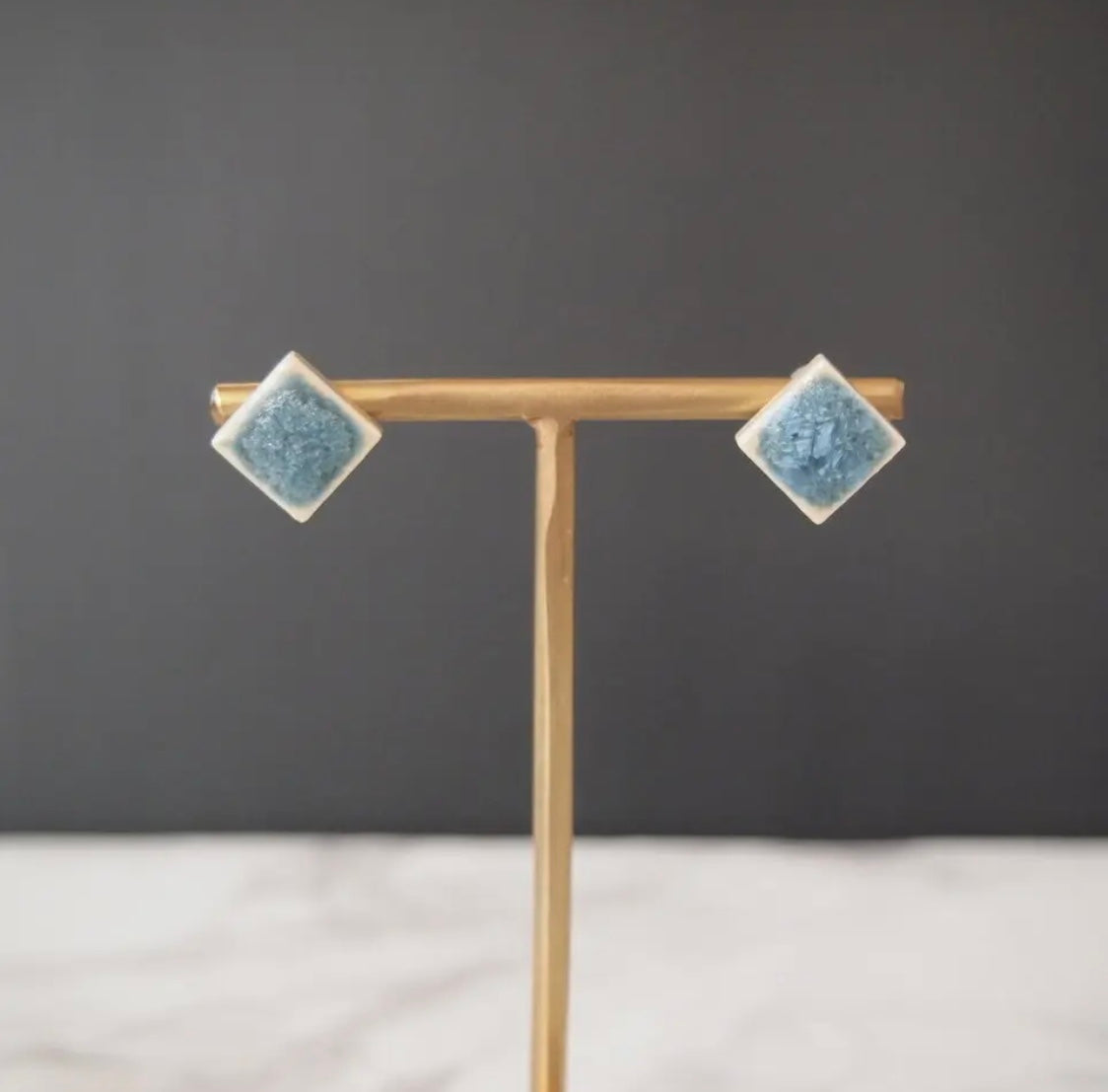 <Handmade in Japan> 美濃焼陶瓷2way小方耳環