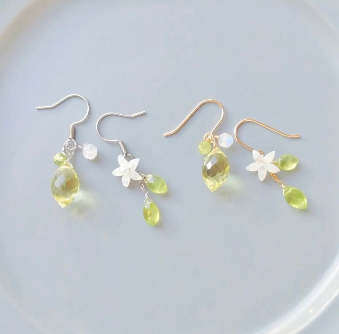 <Handmade in Japan> 天然石檸檬耳環
