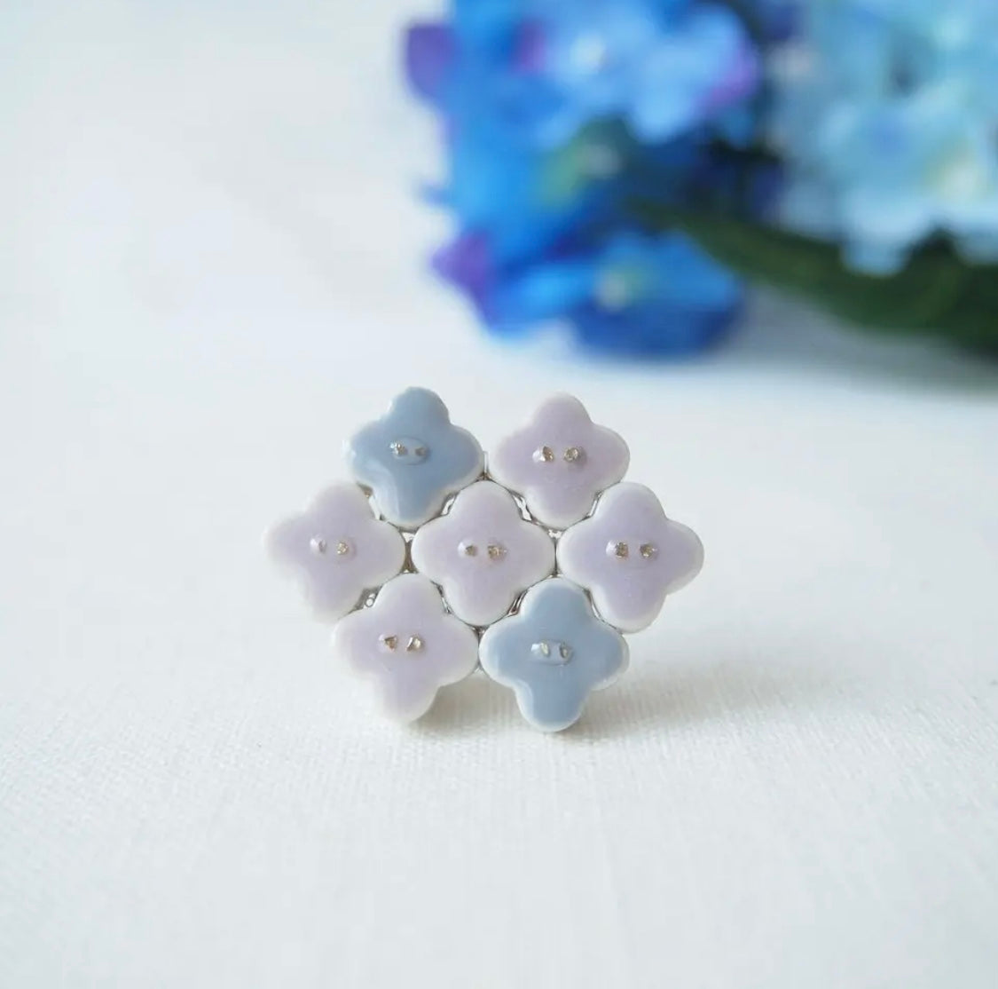 <Handmade in Japan> 美濃焼陶瓷拼色金箔繡球花(橡筋/髮插)