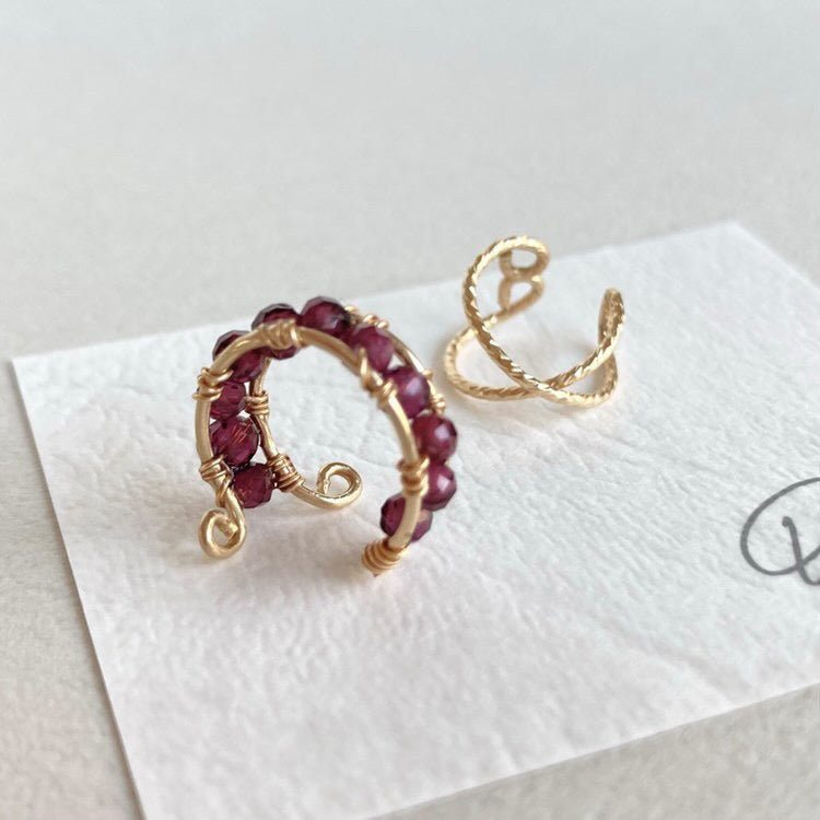 <Handmade in Japan> 天然石配14k鍍金耳骨夾