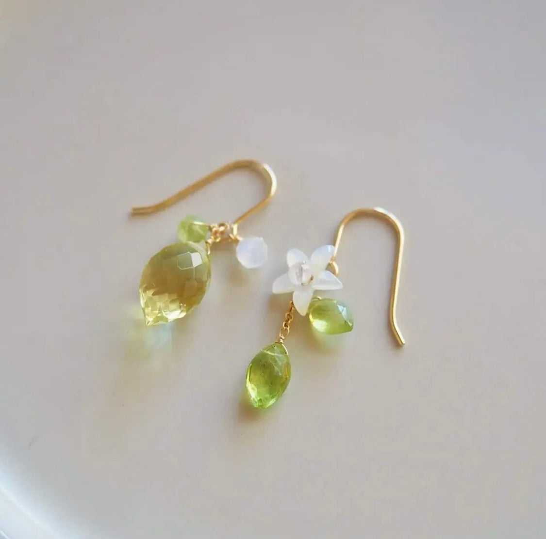 <Handmade in Japan> 天然石檸檬耳環