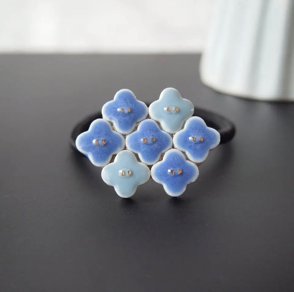<Handmade in Japan> 美濃焼陶瓷拼色金箔繡球花(橡筋/髮插)