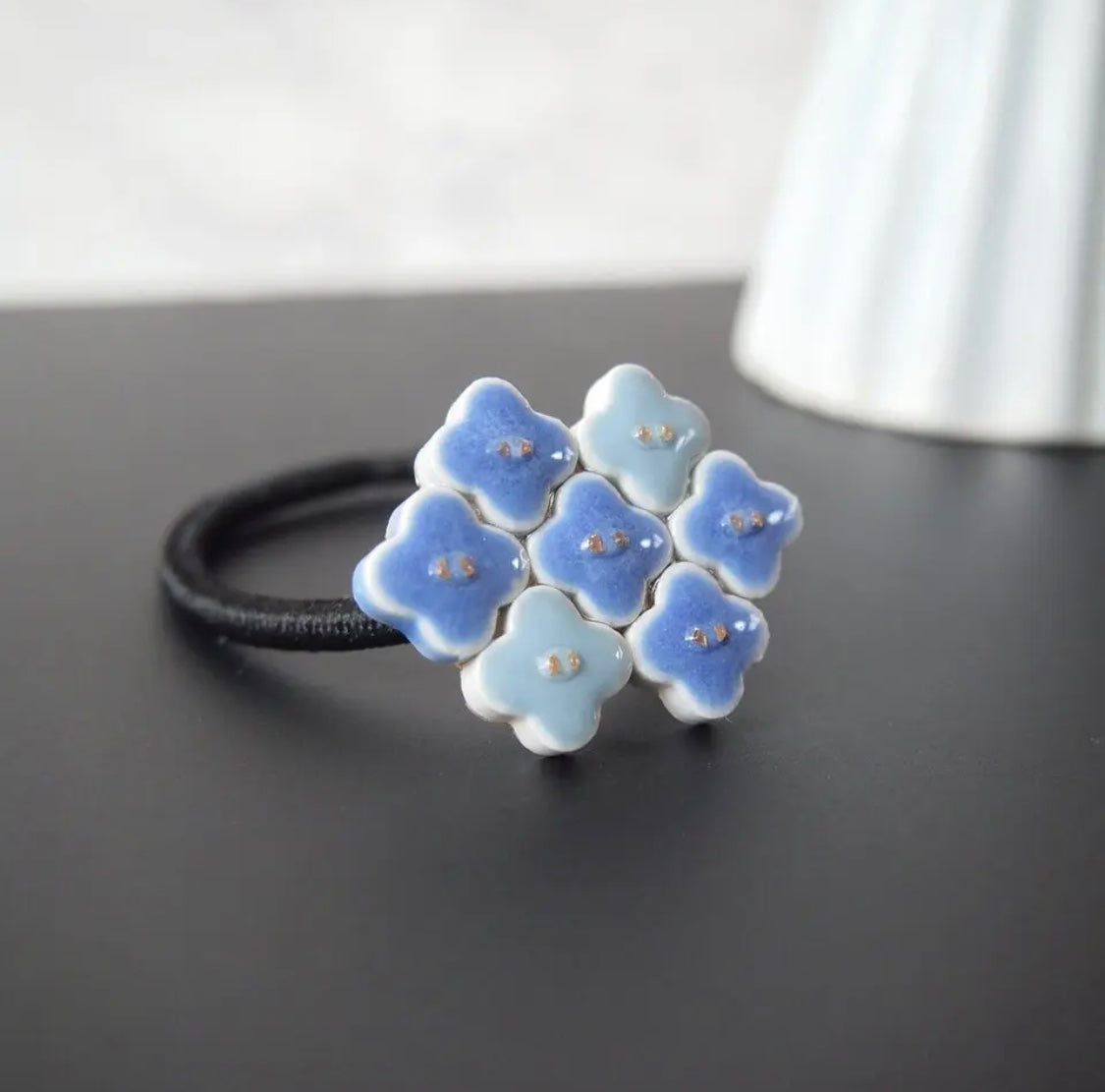 <Handmade in Japan> 美濃焼陶瓷拼色金箔繡球花(橡筋/髮插)