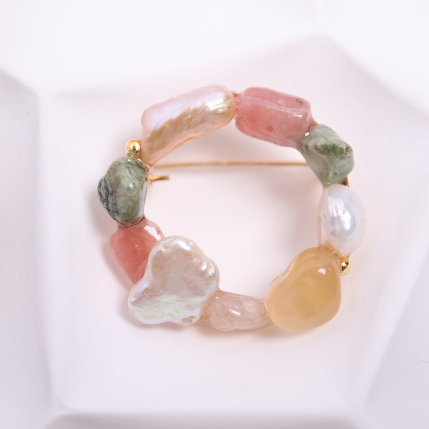 <Handmade in Japan> 天然石配淡水珍珠扣針飾品