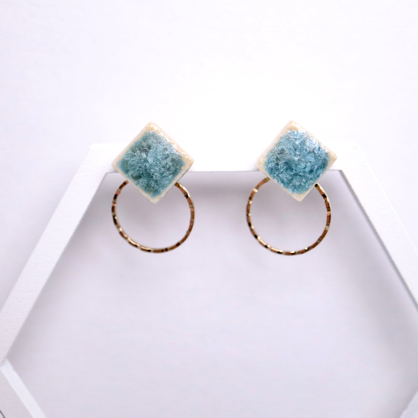 <Handmade in Japan> 美濃焼陶瓷2way小方耳環