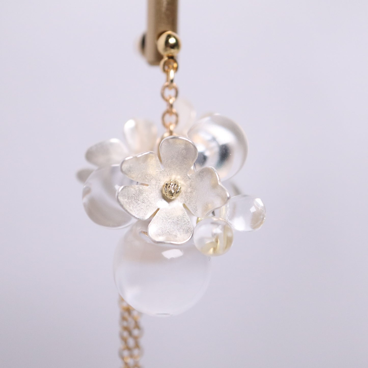 <Handmade in Japan> 哑光白色花花清新耳環