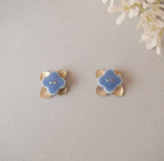 <Handmade in Japan> 美濃焼陶瓷配可拆卸金屬2way耳環(2色)